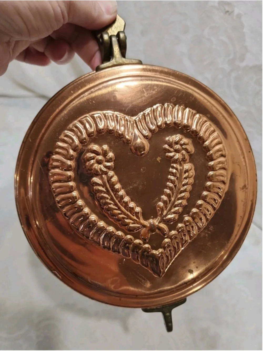 Copper & Brass Heart Wheat Flower Key Holder Wall Hanging Cottage Farm Vtg